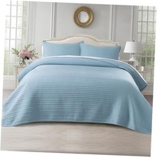 Quilt Set 68"x86"   Soft Washed 3-Layer Lightweight Bedspread, Twin Blue