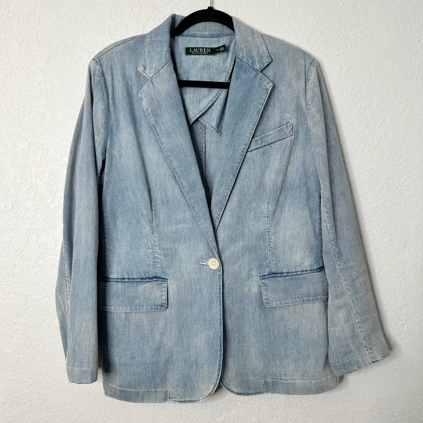 Lauren Ralph Lauren Denim Blazer Light Wash Single Button Women Size 12