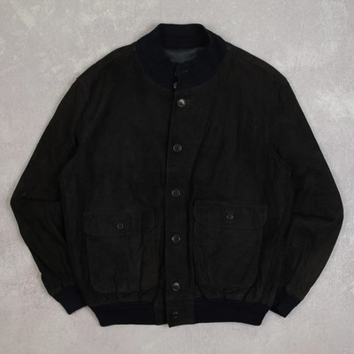Vintage 90s Suede Bomber Jacket L Made in Italy Herren Washed Black Americana