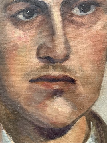 PORTRAIT HANDSOME MAN BROWN EYES OIL PAINTING GAY MCM MODERN 1940s EXCEPTIONAL! - Picture 8 of 12