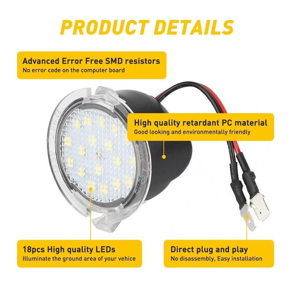 1/2pcs Xenon White For Ford Taurus Edge Flex F150 Side Mirror LED Puddle Lights Foto 2 de 4