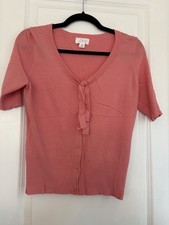 Ann Taylor LOFT Women Petites MP Pink Knit Cardigan Sweater Tie Front Button