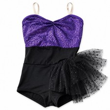 Weissman SA Purple Sequin Dance Costume Black Tulle Style 6568 Small Adult