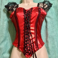 Fun Corset Shiny Red Lacy Black Lingerie Small