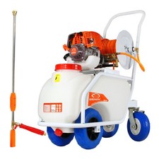 Pulvérisateur À Essence 50L 4 Temps Haute Pression Avec Chariot À Tuyau De 30m