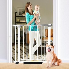 30 Inch Tall Cat  Dog Gate, Auto Close, Pressure Mounted, White, Alloy Steel...