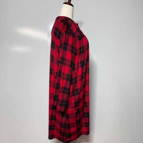 Aria Nightgown Womens 2X 18-20W Black Red Plaid Soft Velour Pockets Stretch - Picture 3 of 11