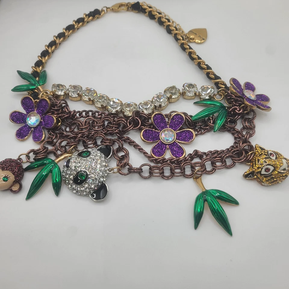 Collar Betsey Johnson Jungle Monkey Panda estrás 16" Foto 3 de 4