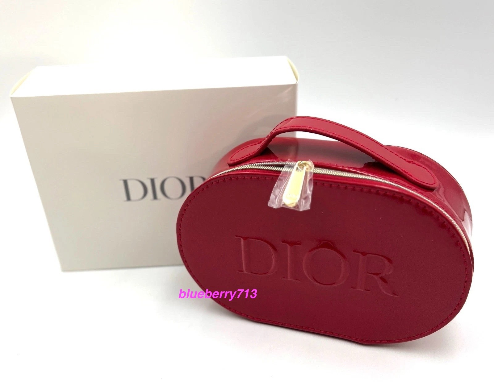 Dior Patent Cosmetic Borsa con Cerniera per Trucco in PVC con Manico ~ Rosso