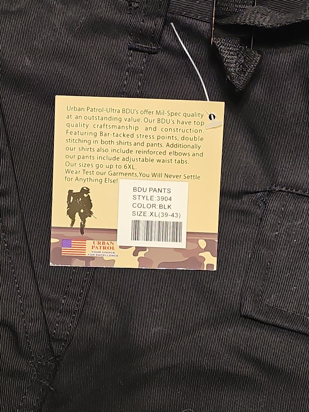 NEW Urban Patrol #3904 BDU Tactical Cargo Pants Black XL 39-43 WITH TAGS