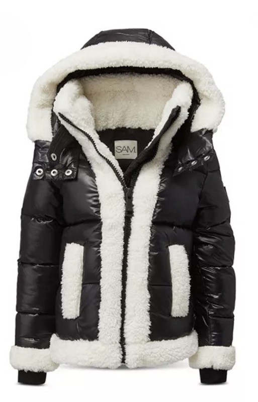 S.A.M Girls' Carmen Hooded Down Jacket - Big Kid Black With White Sherpa Size XL