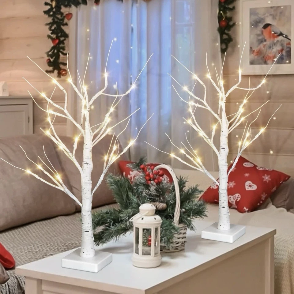 Christmas Halloween 2FT Lighted Birch Tree 6/18hr Timer 2 Pack Warm White 3AAA - Image 2 of 4