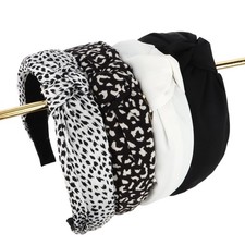 Knotted Headbands For Women 4Pcs Leopard Solid Color Wide Fashion Hairband