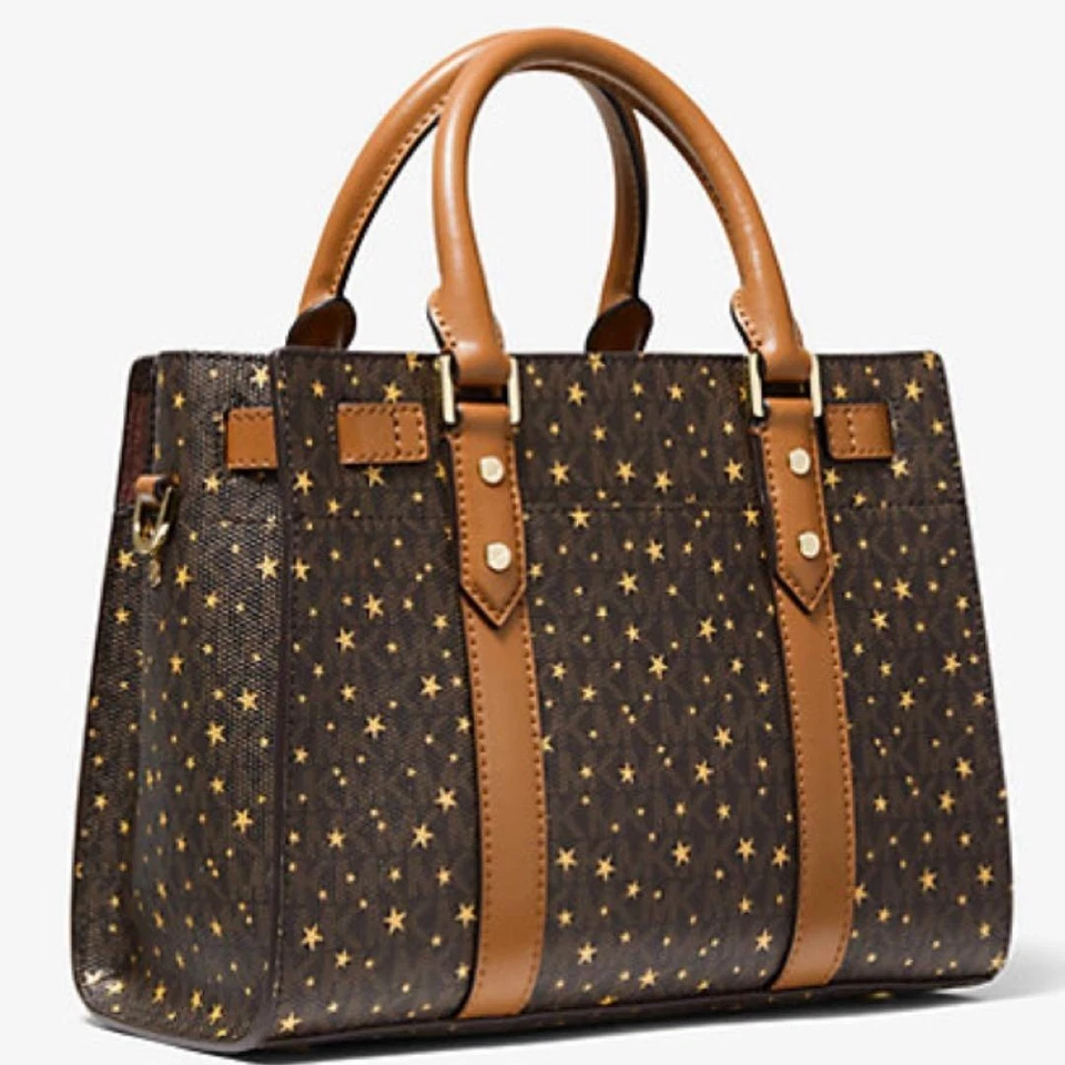 Michael Kors Nouveau Hamilton Small Satchel Bag - Brown Leather & Canvas Limited - Image 2 of 4