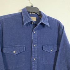 VTG St Johns Bay Shirt Mens L Blue Chamois Flannel Button Up Long Sleeve Outdoor