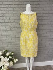 Tahari ASL Women Yellow White Floral Faux Pearl & Gold Sequin Sheath Dress Size