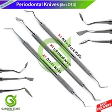 Set Of 3 Periodontal Knife Kirkland Gingivectomy Orban, Buck, Tunneling Knives