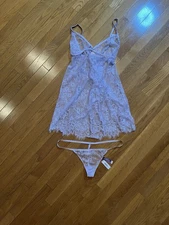Adore Me Lace Babydoll & Thong Set Lavender Sheer Sleepwear Size XL New