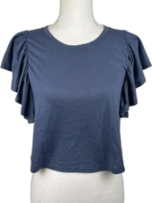So Good for Life Women Top Blue Size Small Cropped Ruffle Sleeve
