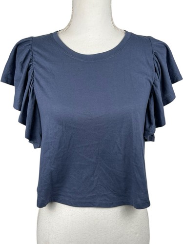 So Good for Life Women Top Blue Size Small Cropped Ruffle Sleeve