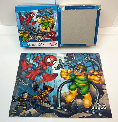 Complete ! 24 Piece  Super Hero Squad Puzzle Spider-Man Doc Ock Marvel Wolverine