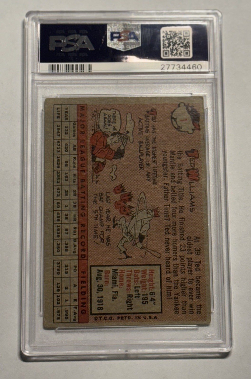 1958 Topps - Ted Williams #1 HOF PSA 3 view 2
