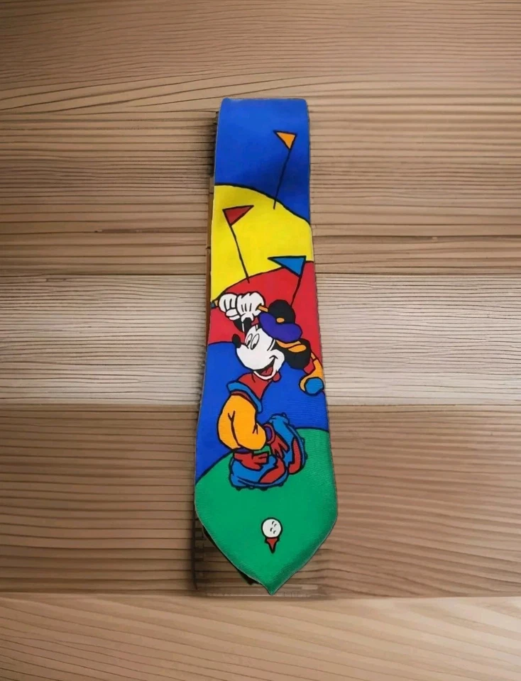 Corbata de colección Mickey & Co. Mickey Mouse golf golf 100 % seda hecha a mano Foto 3 de 4