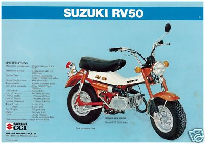SUZUKI Brochure RV75 RV75L & RV50 RV50L Van Van 1974 Sales Catalog