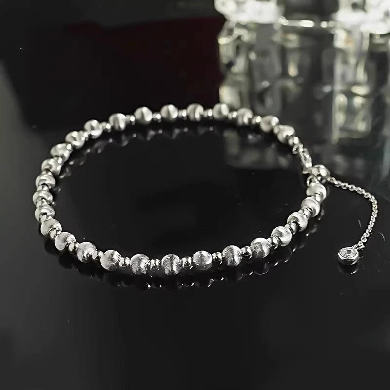 Brazalete ajustable enchapado en oro de 18 quilates Vermeil francés cepillado ojo de gato con cuentas Foto 4 de 4