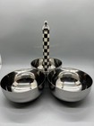 MacKenzie Childs Courtly Check 3 Bowl Enamelware Server with Center Handle