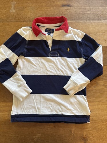 Striped Cotton Jersey Rugby Shirt Boys Small 8 EUC Red White Blue - Picture 4 of 9