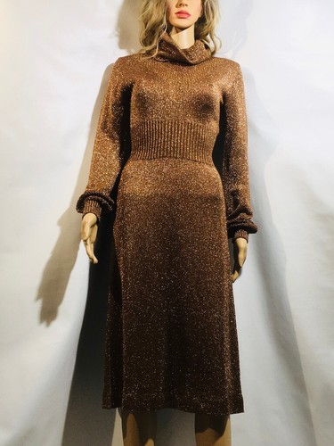 Vintage Metallic 1970s David Pik International Turtleneck Sheath Dress Sparkly - Picture 13 of 24