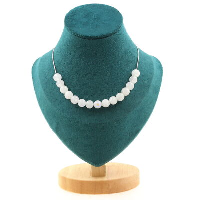 Collier Pierre De Lune 8 Mm Sur Chaine Acier Inox - Neuf Avec Étiquettes - Marque A Bijoux