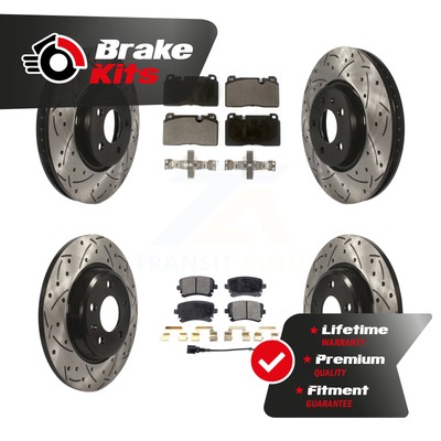 Front Rear Drilled Slot Brake Rotors Semi-Metallic Pad Kit For 2016-2016 Audi Q5