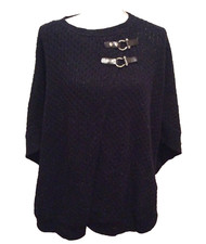 Talbots Cape S Dark Blue-Black Flecked Crochet Knit Buckle Details