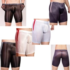 Men Shorts Stretchy Tights Briefs Underpants Contrast Swimwear Sheer Underwear