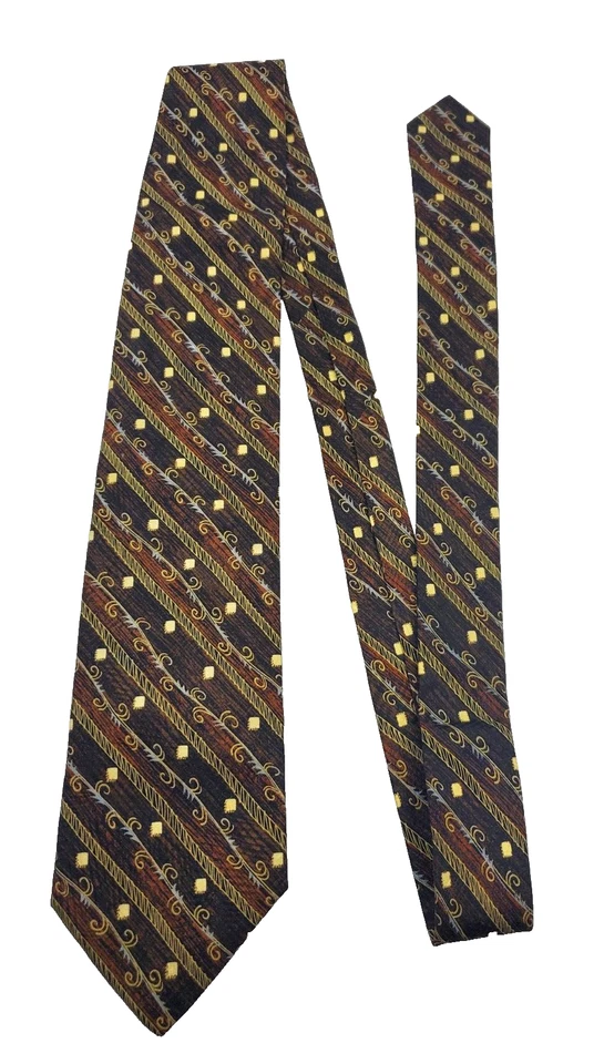 Corbata de seda Italo Ferretti Silvi Marina y cuadrado de bolsillo marrón a rayas 59,5" x 3,75" Foto 3 de 4