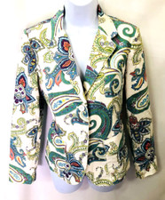 Izod Paisley 100% Cotton Denim Jacket Blazer Blue, Green, White Sz Pm Petite Med