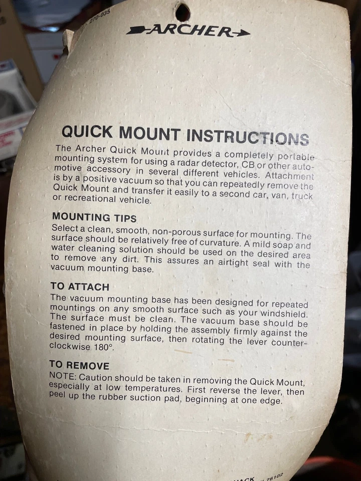 Archer CB радио быстрый кронштейн винтажный HAM VHF UHF радар детектор новый из старых запасов 70-х - Изображение 3 из 3