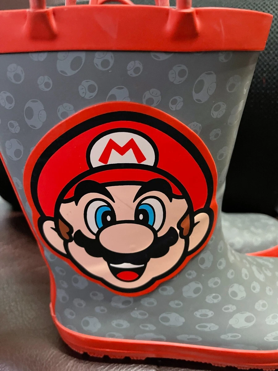 Nintendo Super Mario Bros Waterproof Pull On Red Rubber Rain Boot Sz 2 3 Youth