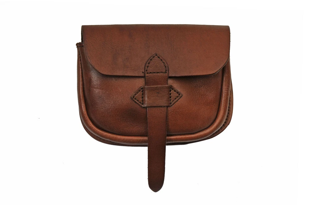 Medieval Belt Bag | Brown Real Leather Day Sporran Pouch with Knife Holster