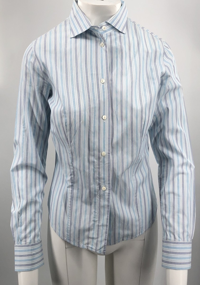 Loro Piana Women's Blue/White/Purple Striped Cotton Button