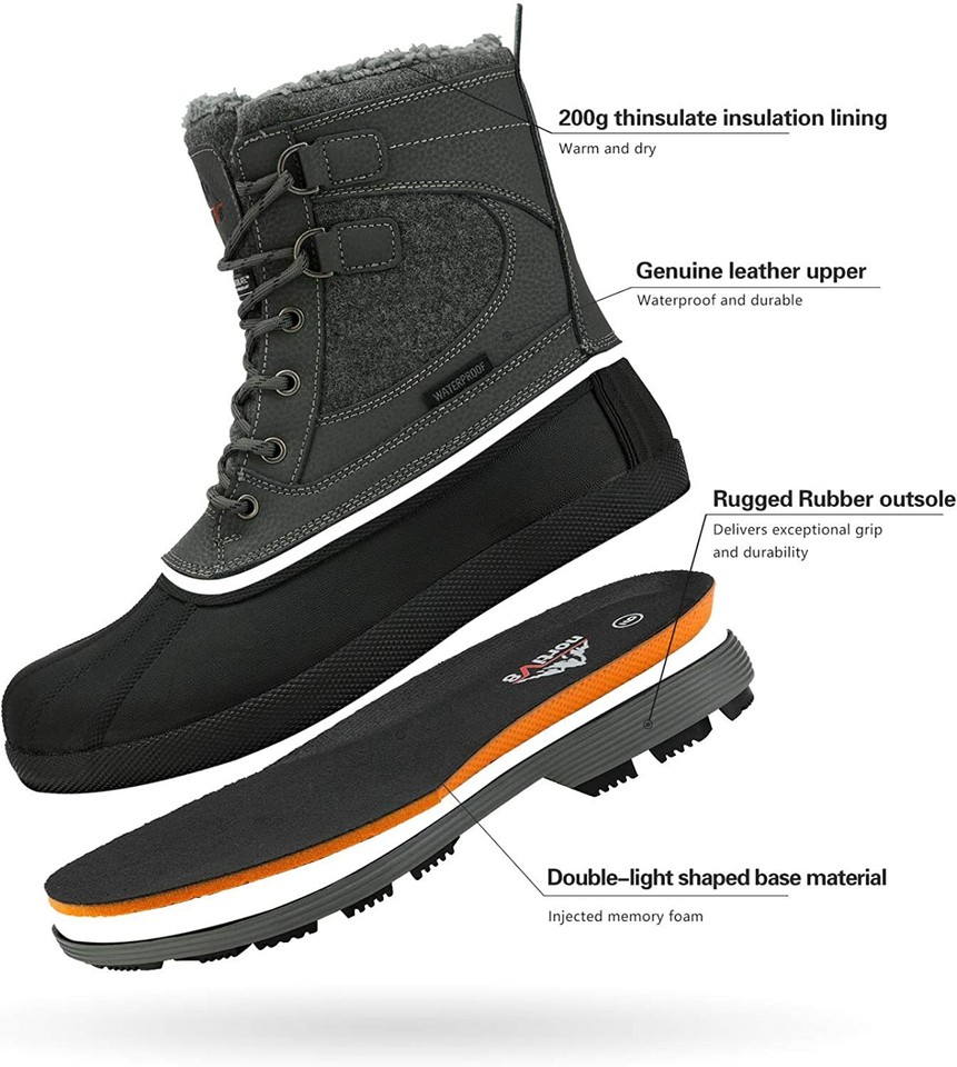 Men's Insulated Waterproof Winter Snow Boots Warm Outdoor Boots for ...