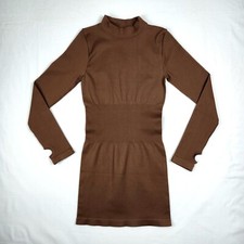OQQ Brown Bodycon Ribbed Long Sleeve Turtle Neck Mini Dress Women's Large