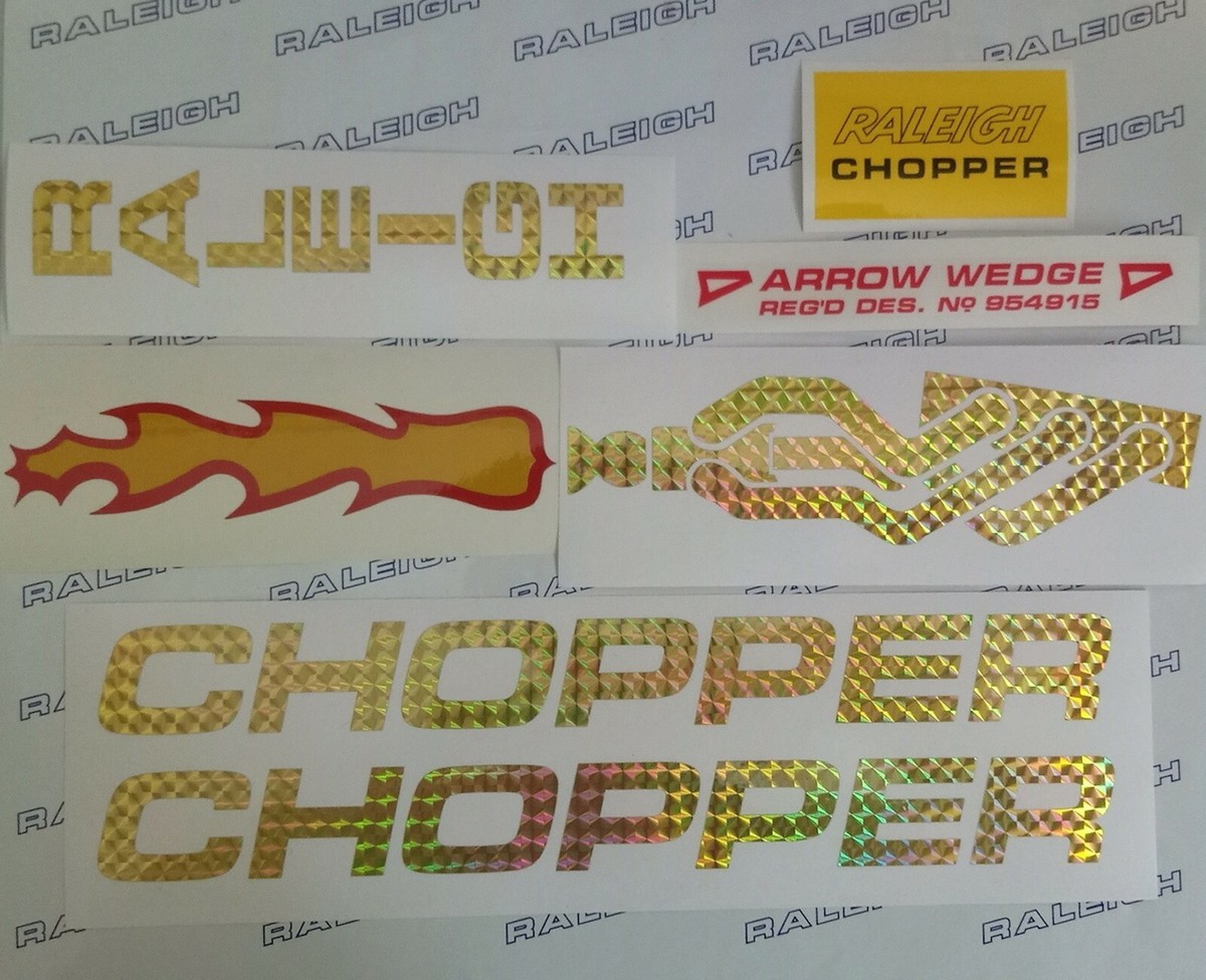 RALEIGH CHOPPER MK2 DECAL SET, PRISMATIC GOLD & FLAMING EXHAUST