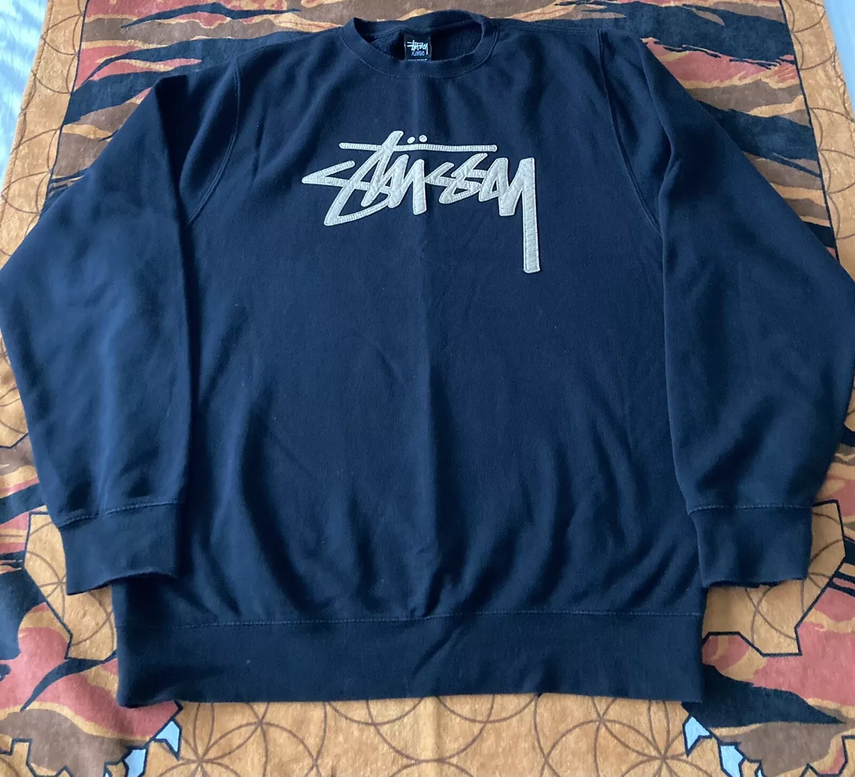 Vintage Black Stussy Applique Tag Crewneck Sweatshirt Size XL