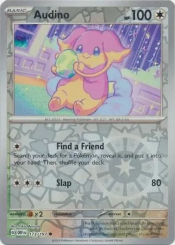 Pokémon TCG Audino Sv03: Obsidian Flames 173/197 Reverse Holo Common NM - Picture 1 of 1