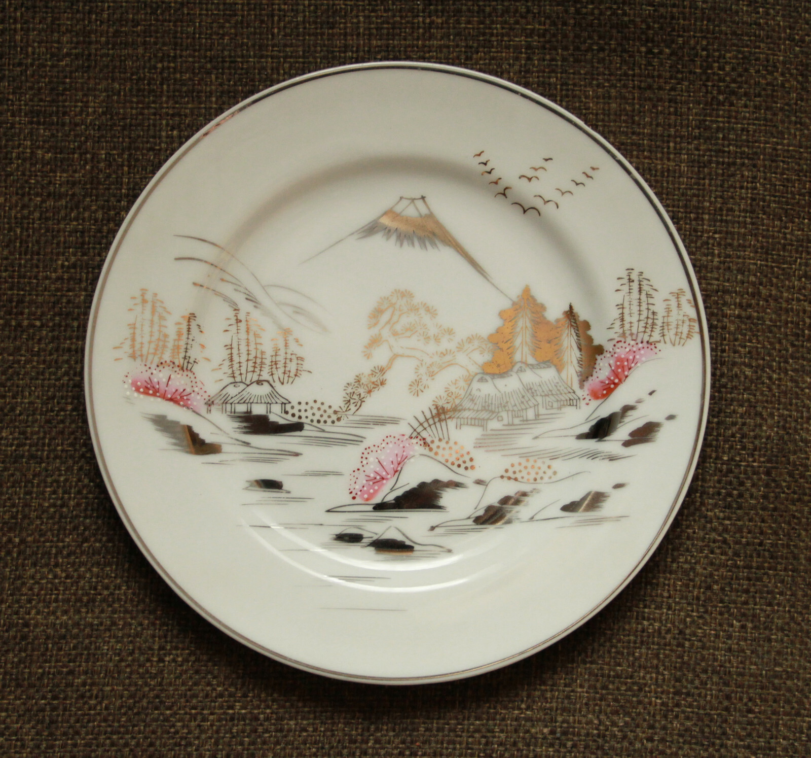 Vintage Kutani Japanese Fujiyama Mount Fuji Geisha Lithophane Fine