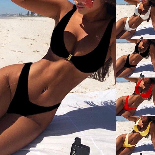 New Practical Women Swimwear Bra Top Briefs Sexy Solid Swimsuit Underwear