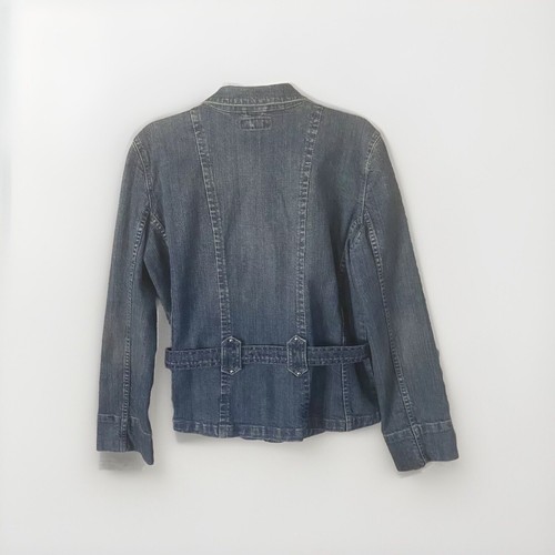 Y2K Belted Denim Jacket Y2K Women’s Sz L Minimalist Grunge VTG Moto - Picture 12 of 12